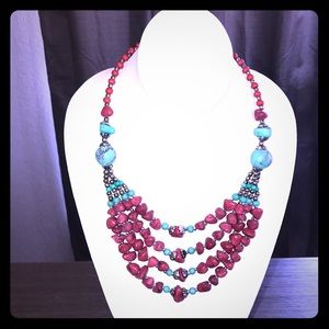 Red and turquoise stone necklace